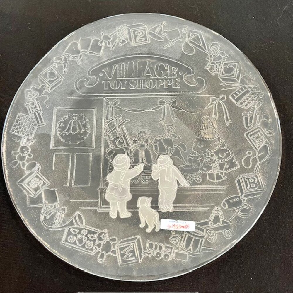 Vintage LE Smith 13" Glass Village Toy Shop Christmas Platter Tray with Box